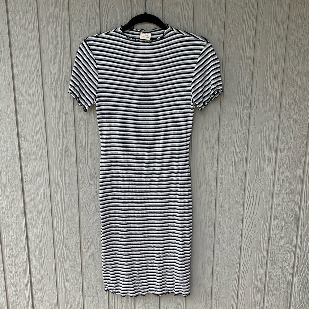ANTHROPOLOGIE STRIPED DRESS KNEE LENGTH HIGH NECK